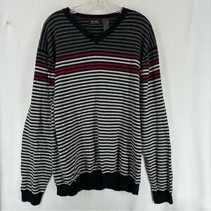 Axcess Striped V Neck Long Sleeve Pullover Sweater Mens XL Gray